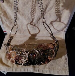 Metallic Embroidered Clutch with Chain Strap